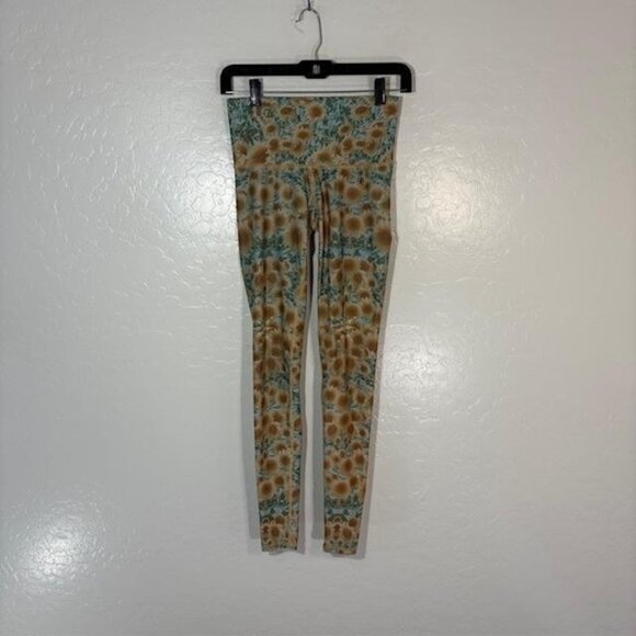 Teeki Pants Womens XS Sunflower Floral Yoga Leggings Recycled PET Green Stretch - Picture 1 of 7